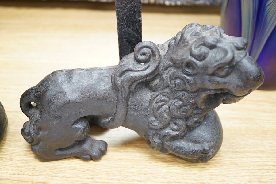 Two cast iron ‘Lion’ door porters, late 19th century, 36.5cm high. Condition - good